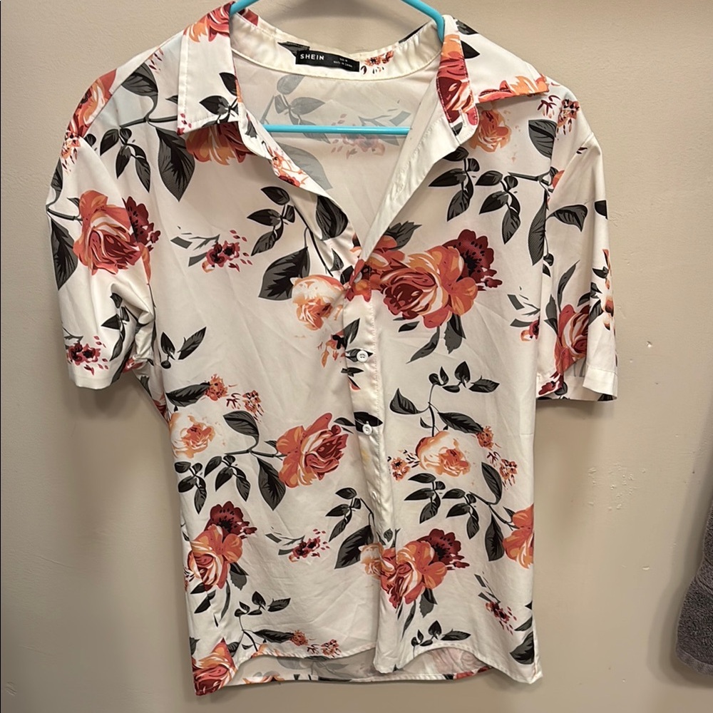 SHEIN Pink and Black Fitted Button Down Shirt